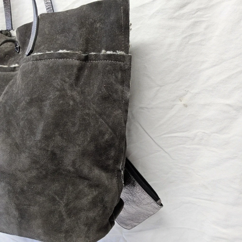 Baldinini Trend‎ Tote Bag Womens Large Gray Suede Shearling Italy Metallic